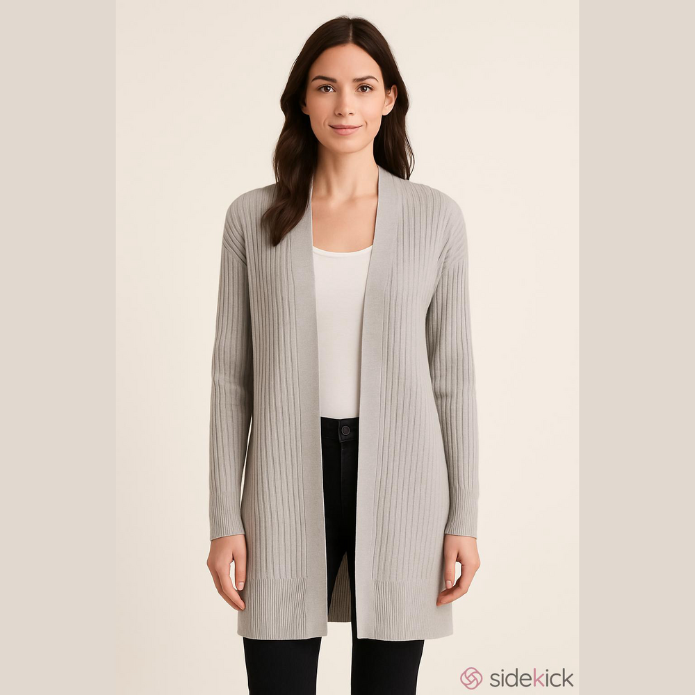 EILEEN FISHER Light Blue Grey Rib Italian Cashmere Long Cardigan Sweater XXSmall